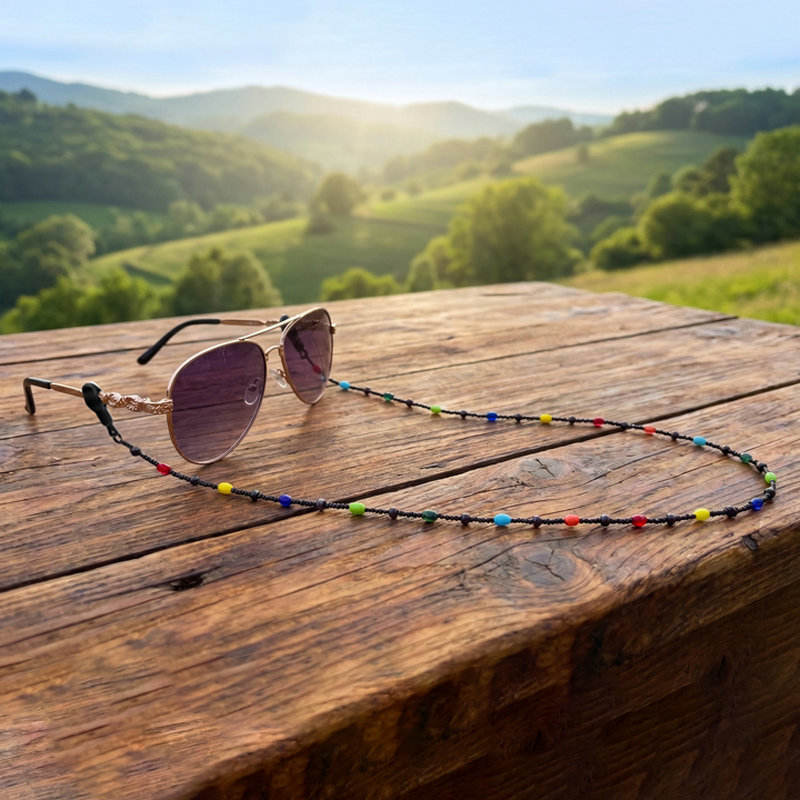 Natural Wood Rainbow Beads Glasses Chain With Forward-Mount Ends
