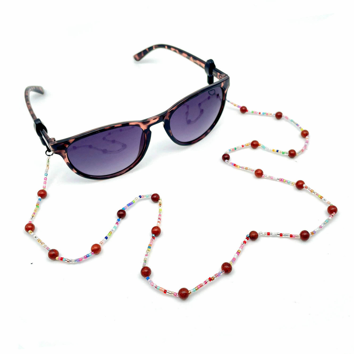 Natural Wood Beaded Glasses Chain with Stainless Steel Fittings Eco-Friendly Unisex Sunglasses Strap for Daily Use